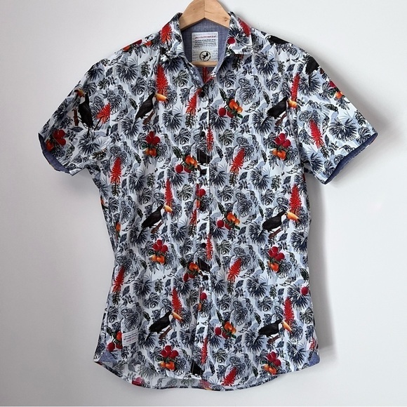A Fish Named Fred Toucan Leaf Print Colorful Short Sleeve Shirt from Amsterdam M - Picture 1 of 14